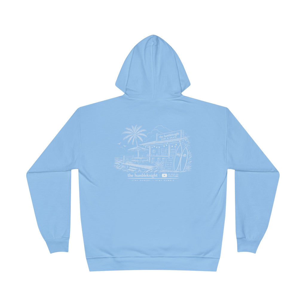 Vintage Humbleknight  Surf Shack Hoodie — Palm Tree Beach Pullover with 'The Surfside' Sketch