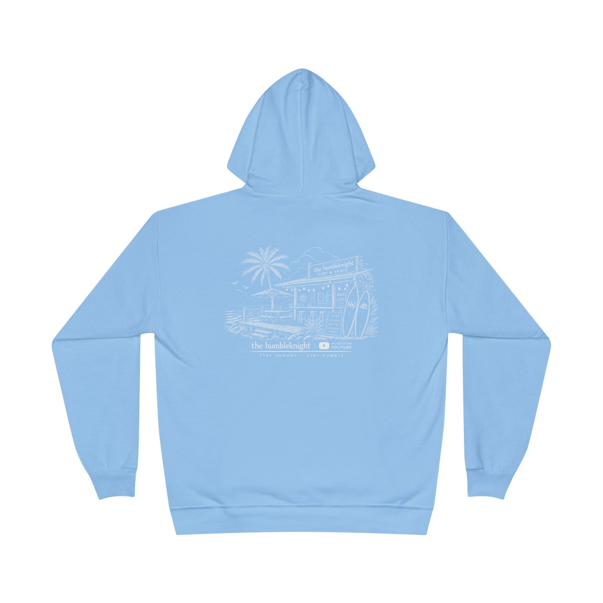 Vintage Humbleknight  Surf Shack Hoodie — Palm Tree Beach Pullover with 'The Surfside' Sketch
