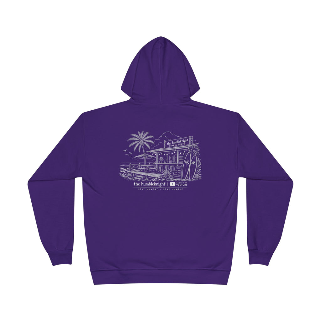 Vintage Humbleknight  Surf Shack Hoodie — Palm Tree Beach Pullover with 'The Surfside' Sketch