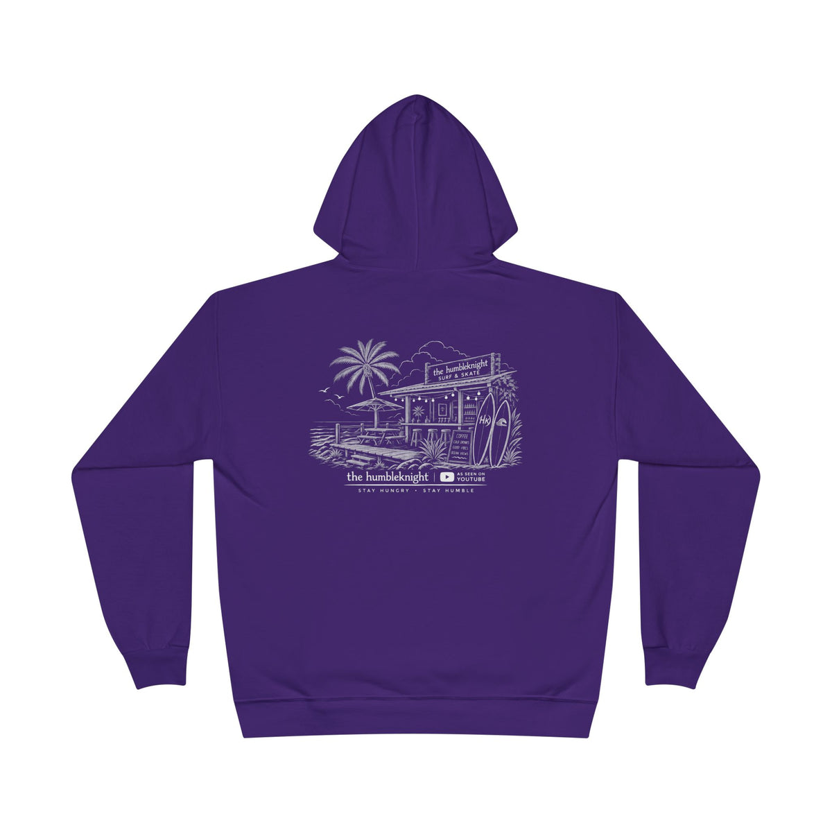 Vintage Humbleknight  Surf Shack Hoodie — Palm Tree Beach Pullover with 'The Surfside' Sketch