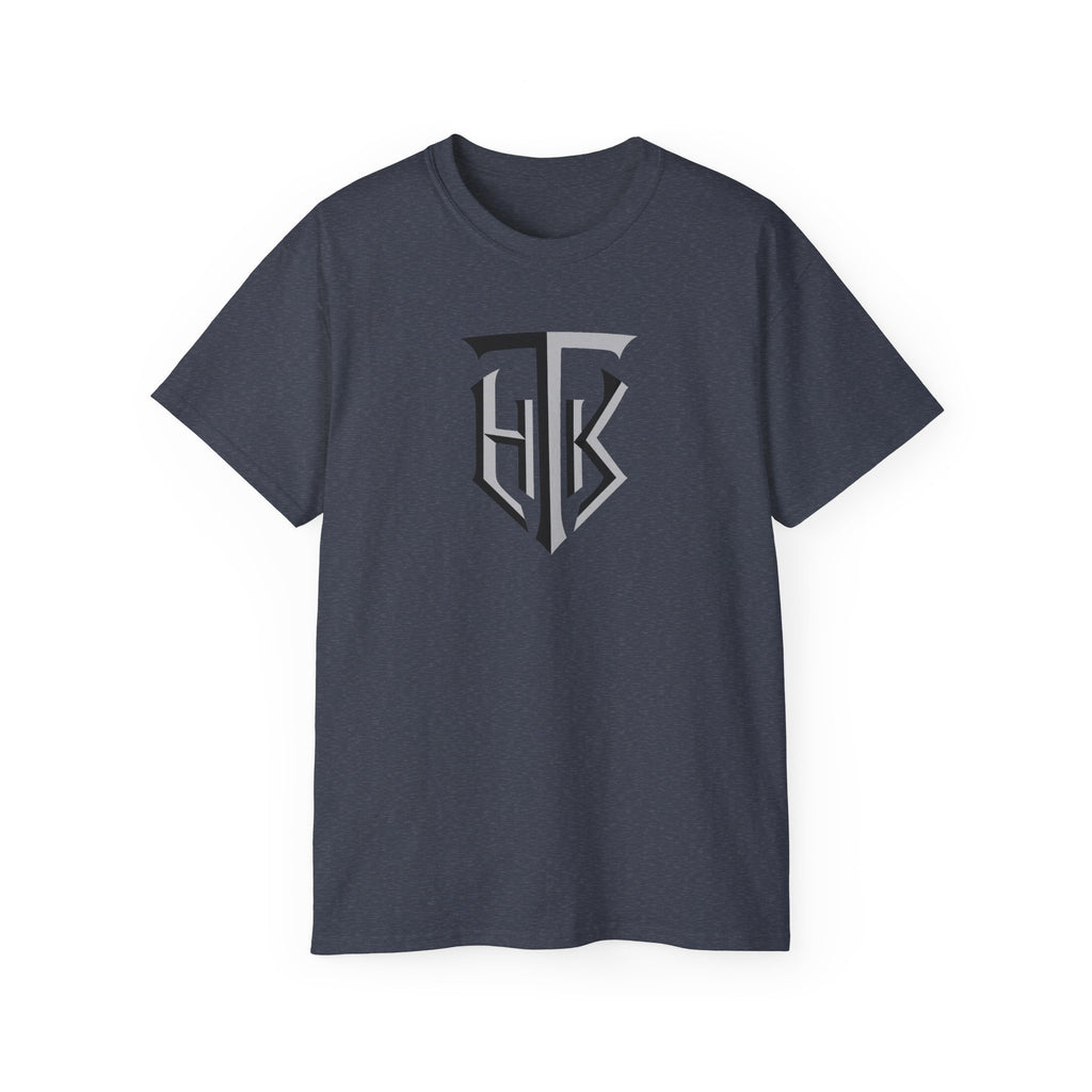 Shield Monogram Tee — Elegant Metallic Initials Graphic T-Shirt