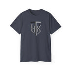 Shield Monogram Tee — Elegant Metallic Initials Graphic T-Shirt