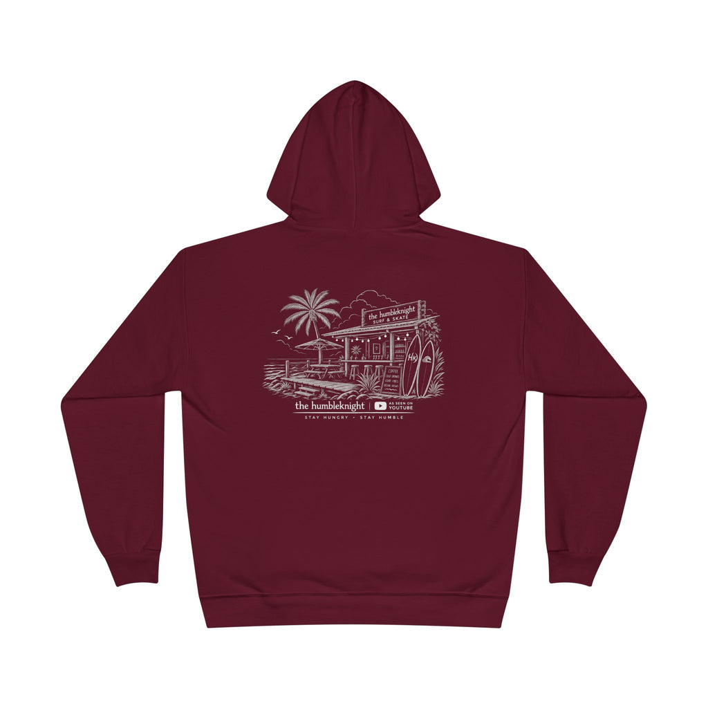 Vintage Humbleknight  Surf Shack Hoodie — Palm Tree Beach Pullover with 'The Surfside' Sketch