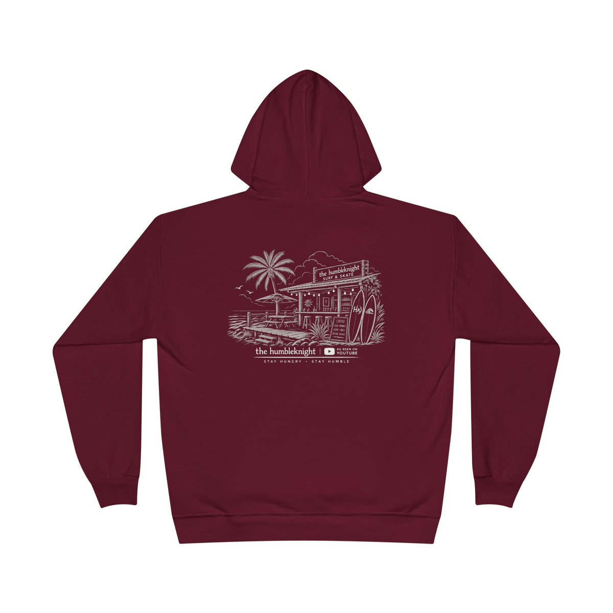 Vintage Humbleknight  Surf Shack Hoodie — Palm Tree Beach Pullover with 'The Surfside' Sketch