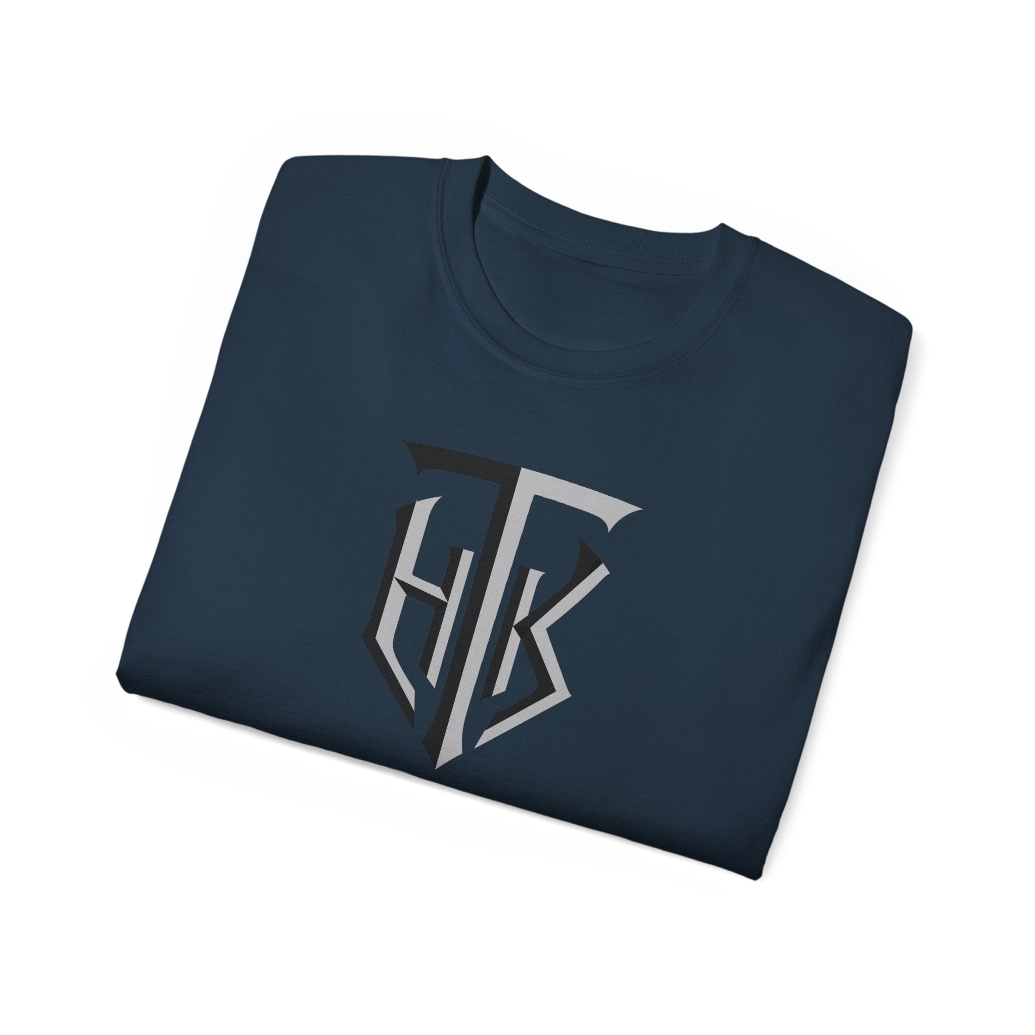Shield Monogram Tee — Elegant Metallic Initials Graphic T-Shirt