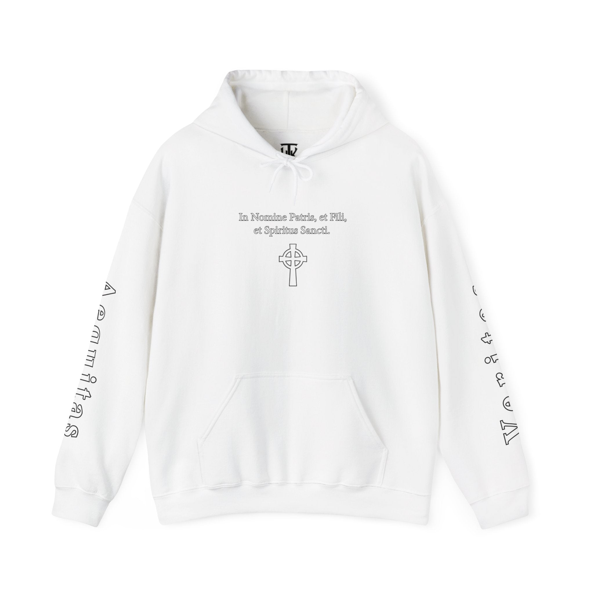 Veritas Aequitas "In Nomine Patris, et Filii, et Spiritus Sancti" Sleeve Scripture Pullover