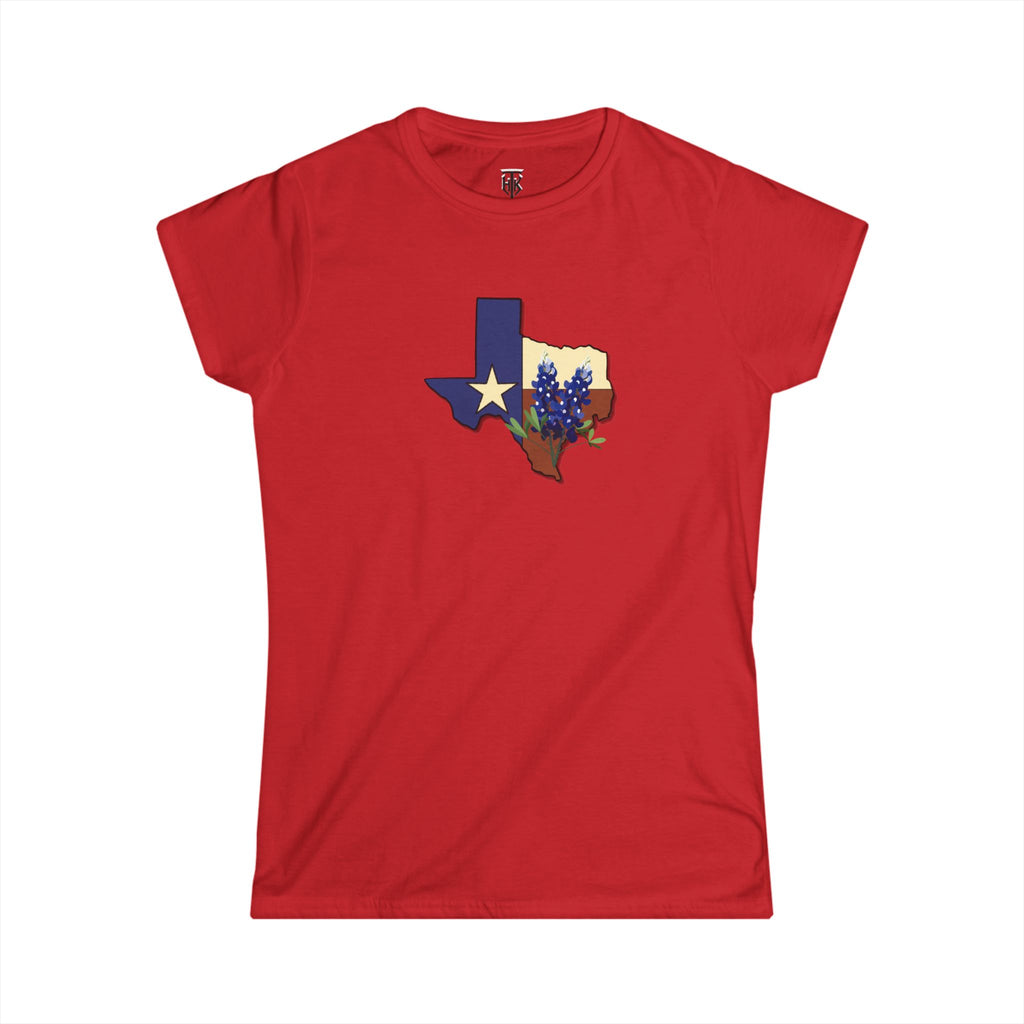 Texas State Outline Tee with Bluebonnets & Lone Star – Women's