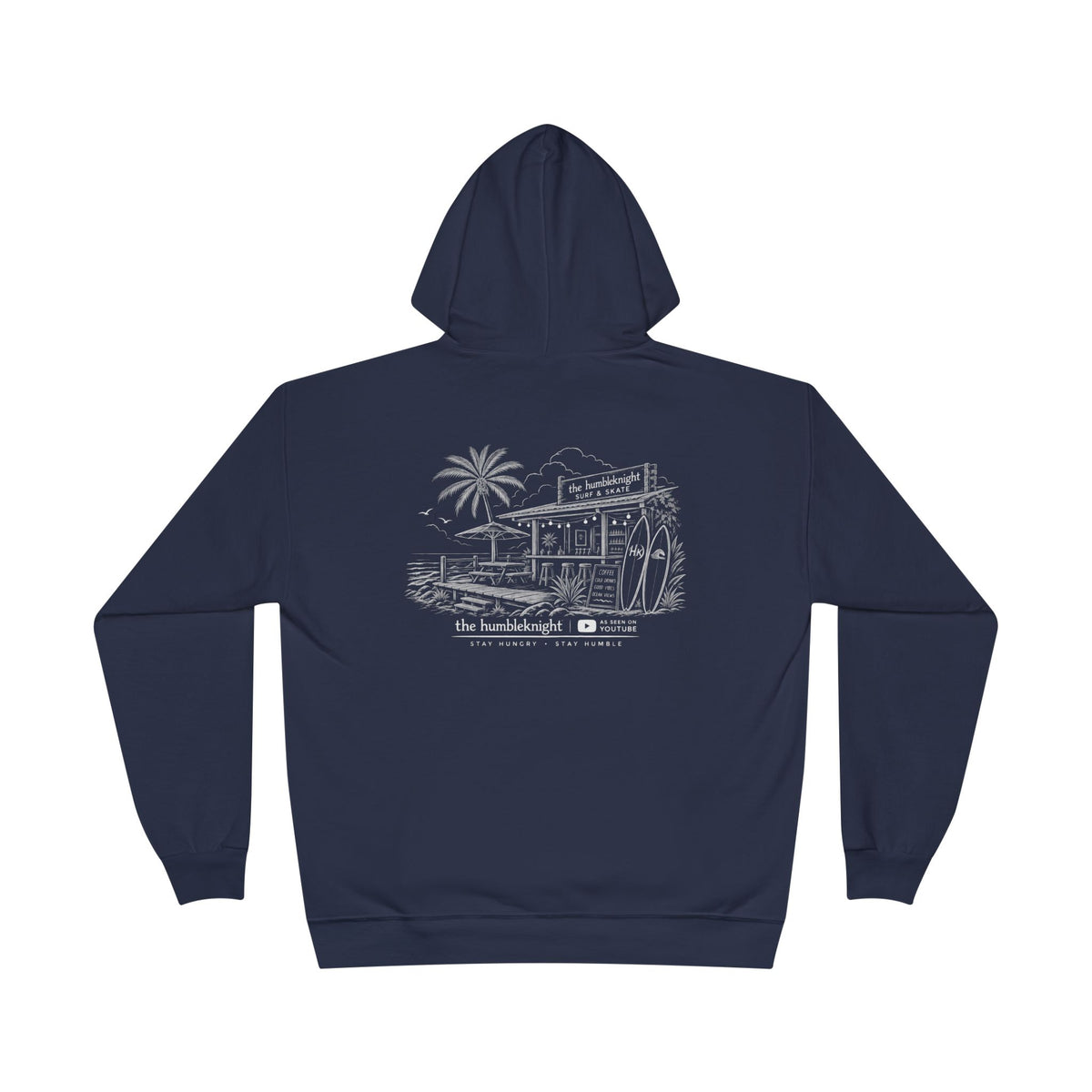 Vintage Humbleknight  Surf Shack Hoodie — Palm Tree Beach Pullover with 'The Surfside' Sketch
