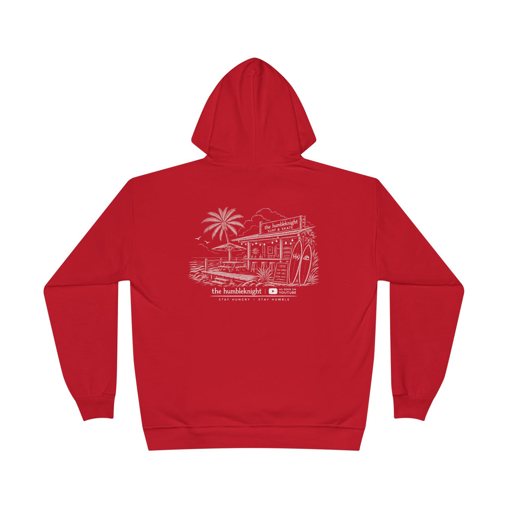Vintage Humbleknight  Surf Shack Hoodie — Palm Tree Beach Pullover with 'The Surfside' Sketch