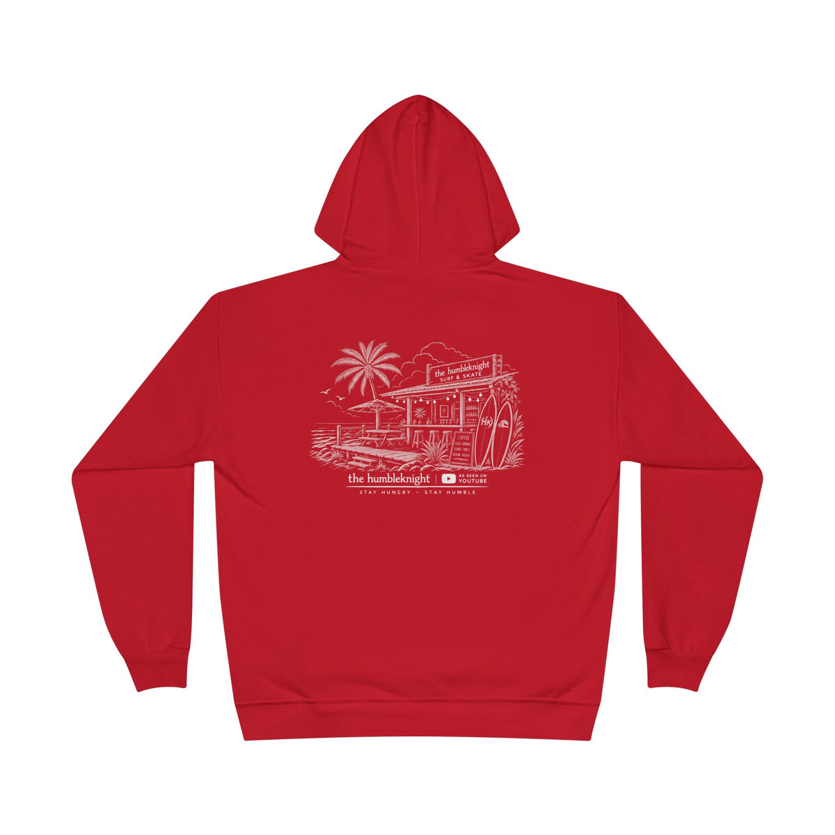 Vintage Humbleknight  Surf Shack Hoodie — Palm Tree Beach Pullover with 'The Surfside' Sketch