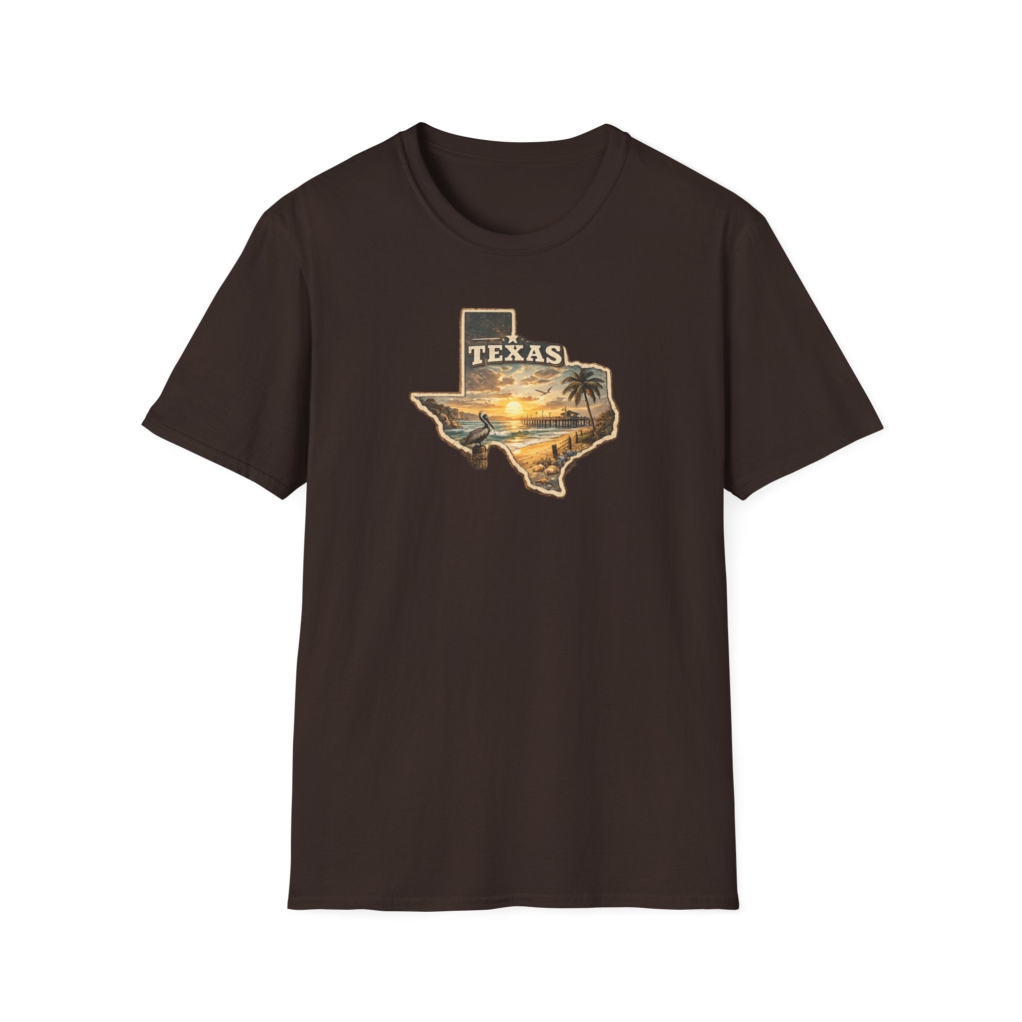Texas Sunset State Map T-Shirt — Vintage Beach Palm Scenic Tee