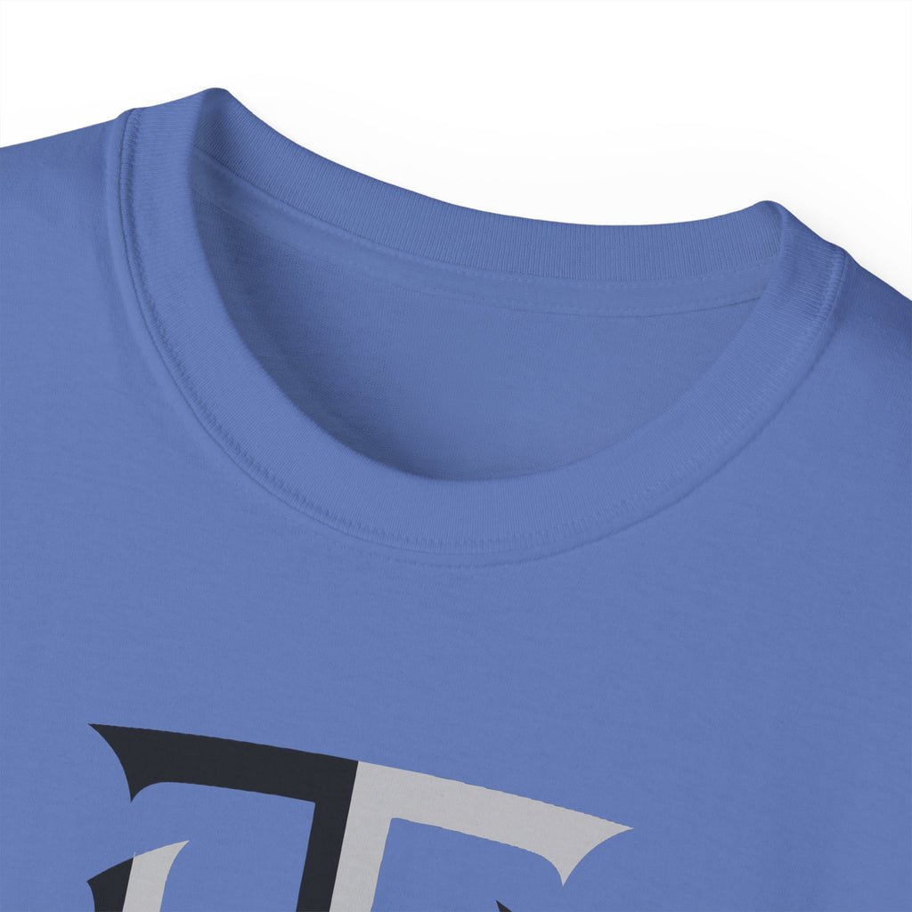 Shield Monogram Tee — Elegant Metallic Initials Graphic T-Shirt