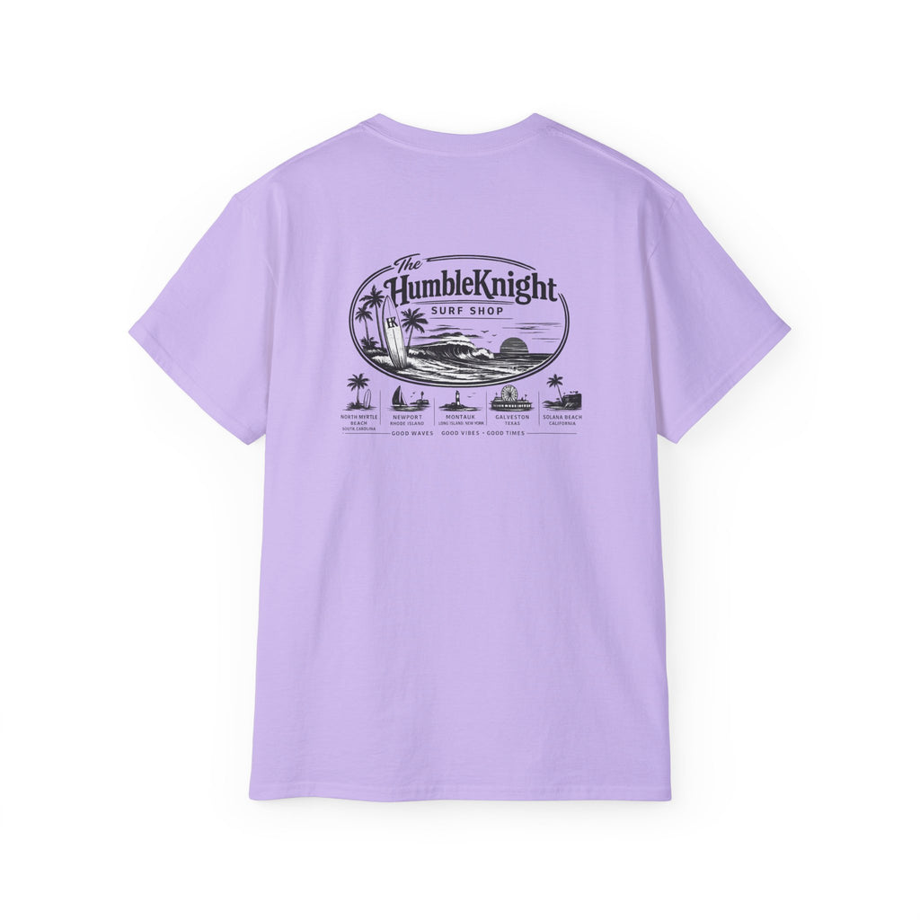 Humble Knight Surf Shop Tee - Vintage Beach Logo Cotton T-Shirt