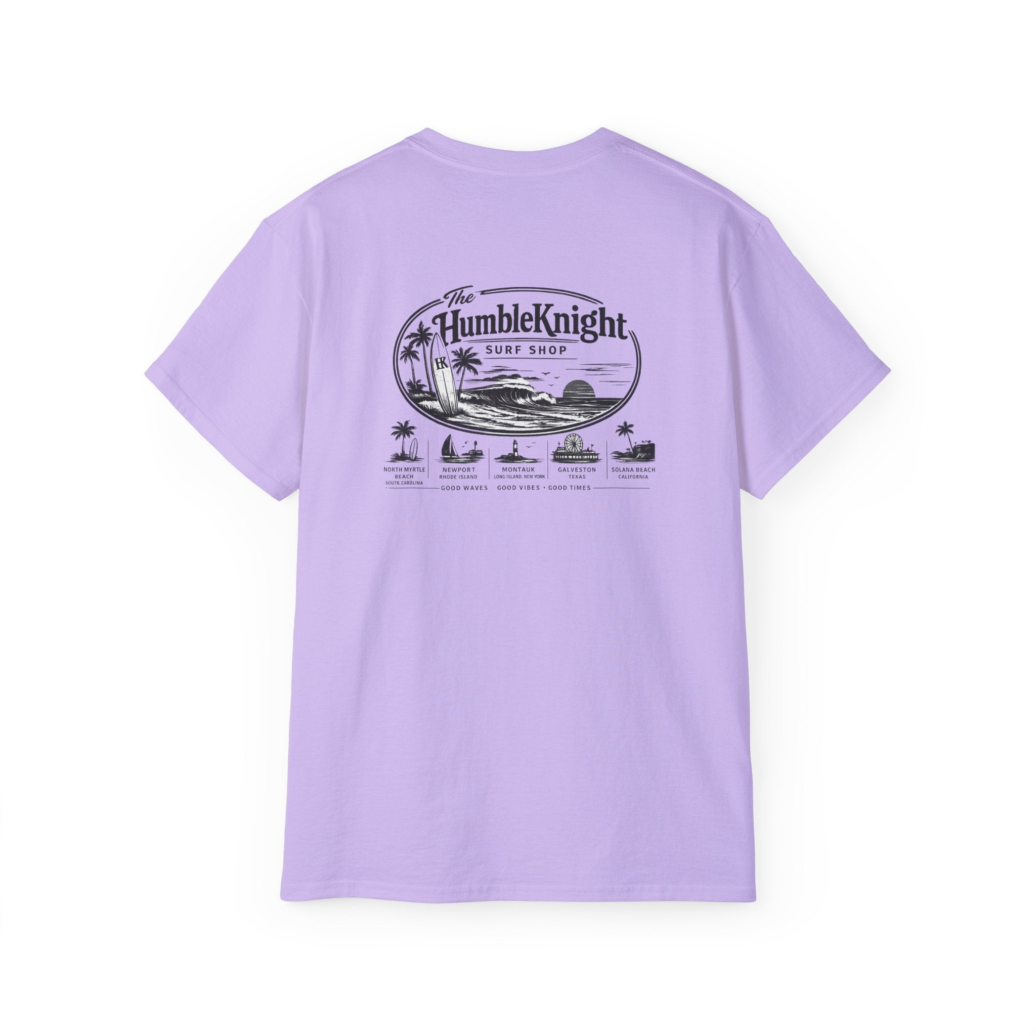Humble Knight Surf Shop Tee - Vintage Beach Logo Cotton T-Shirt