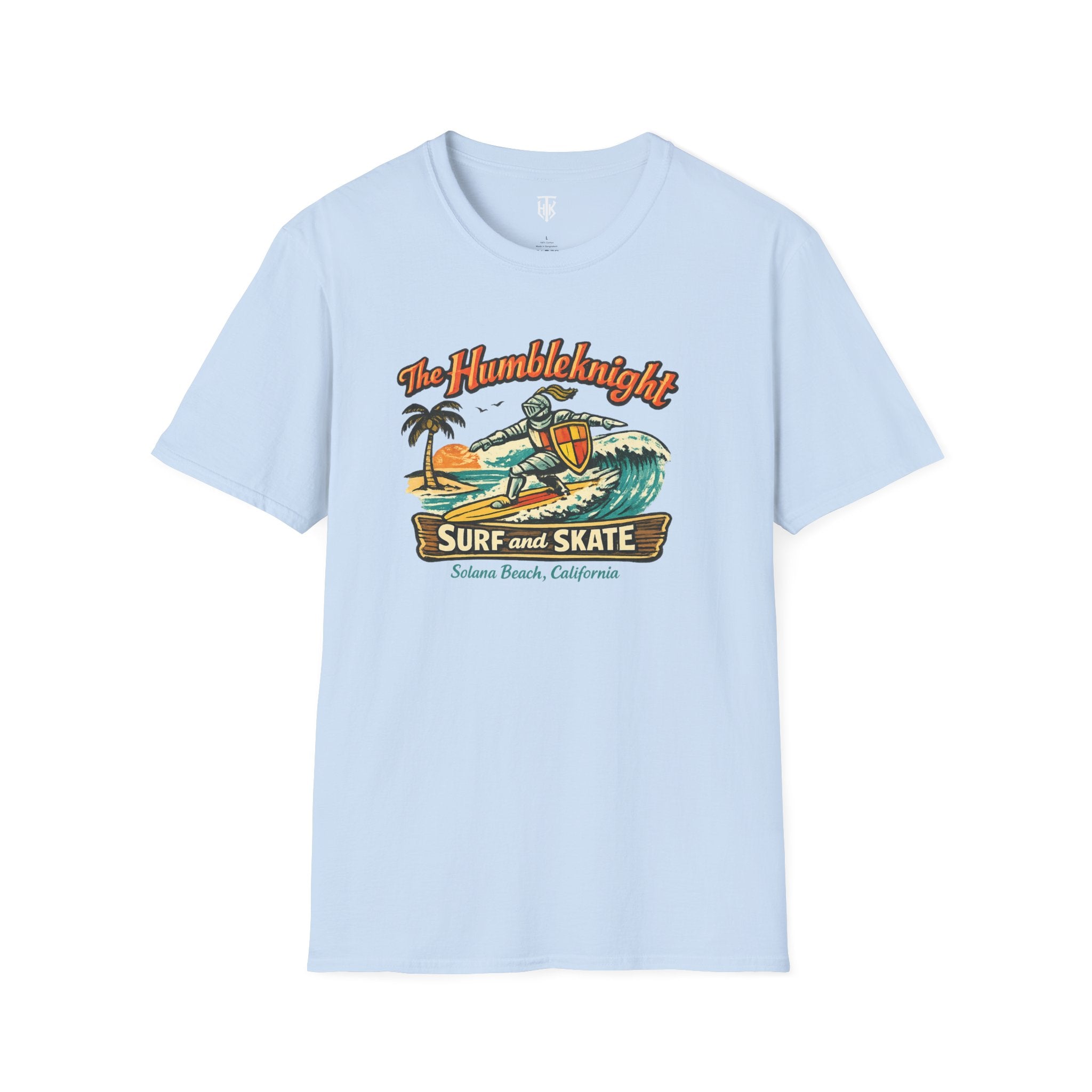 Surfing Knight T‑Shirt — "The Humbleknight" Vintage Surf & Skate Graphic
