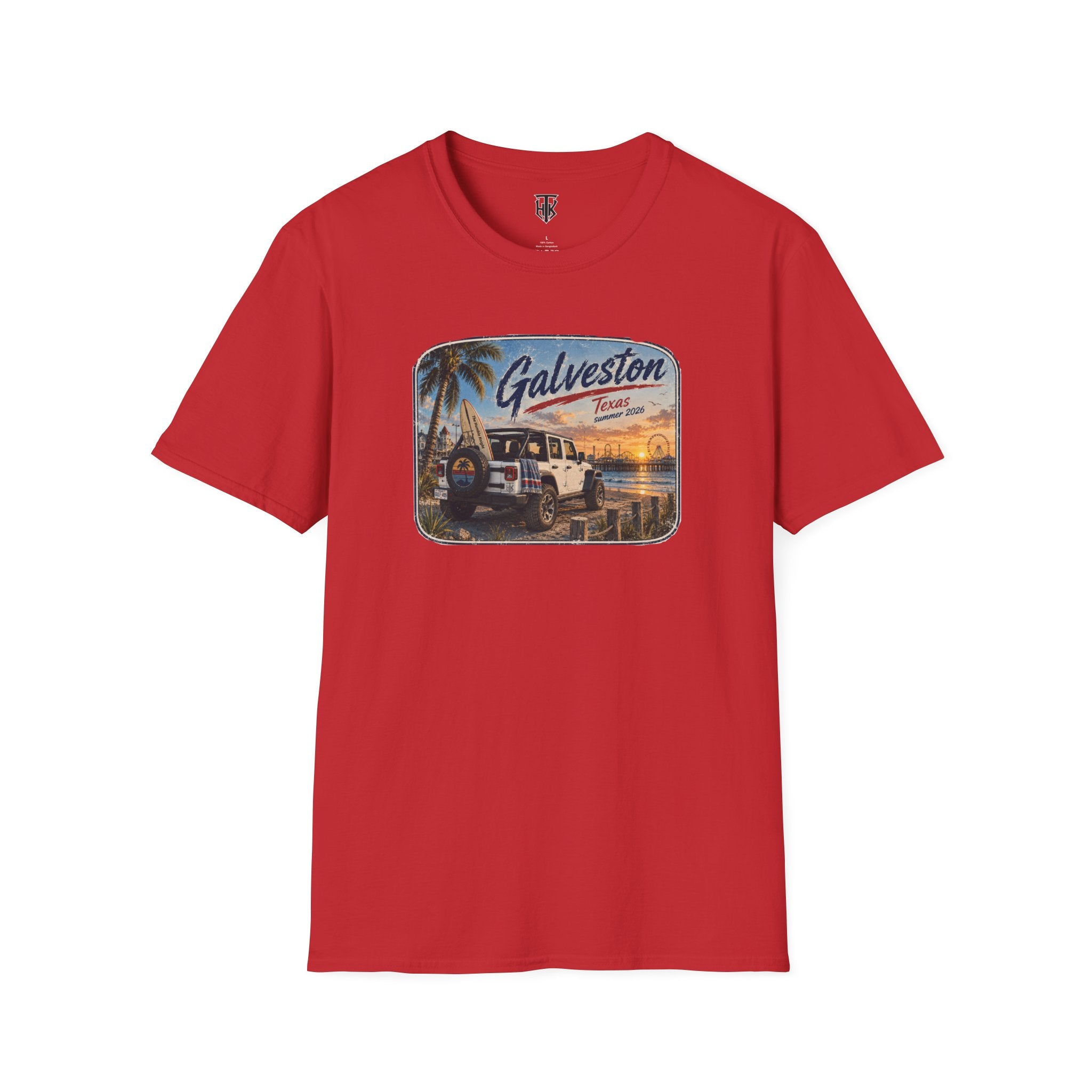 Galveston Beach Vintage T-Shirt — Texas Sunset Jeep Graphic