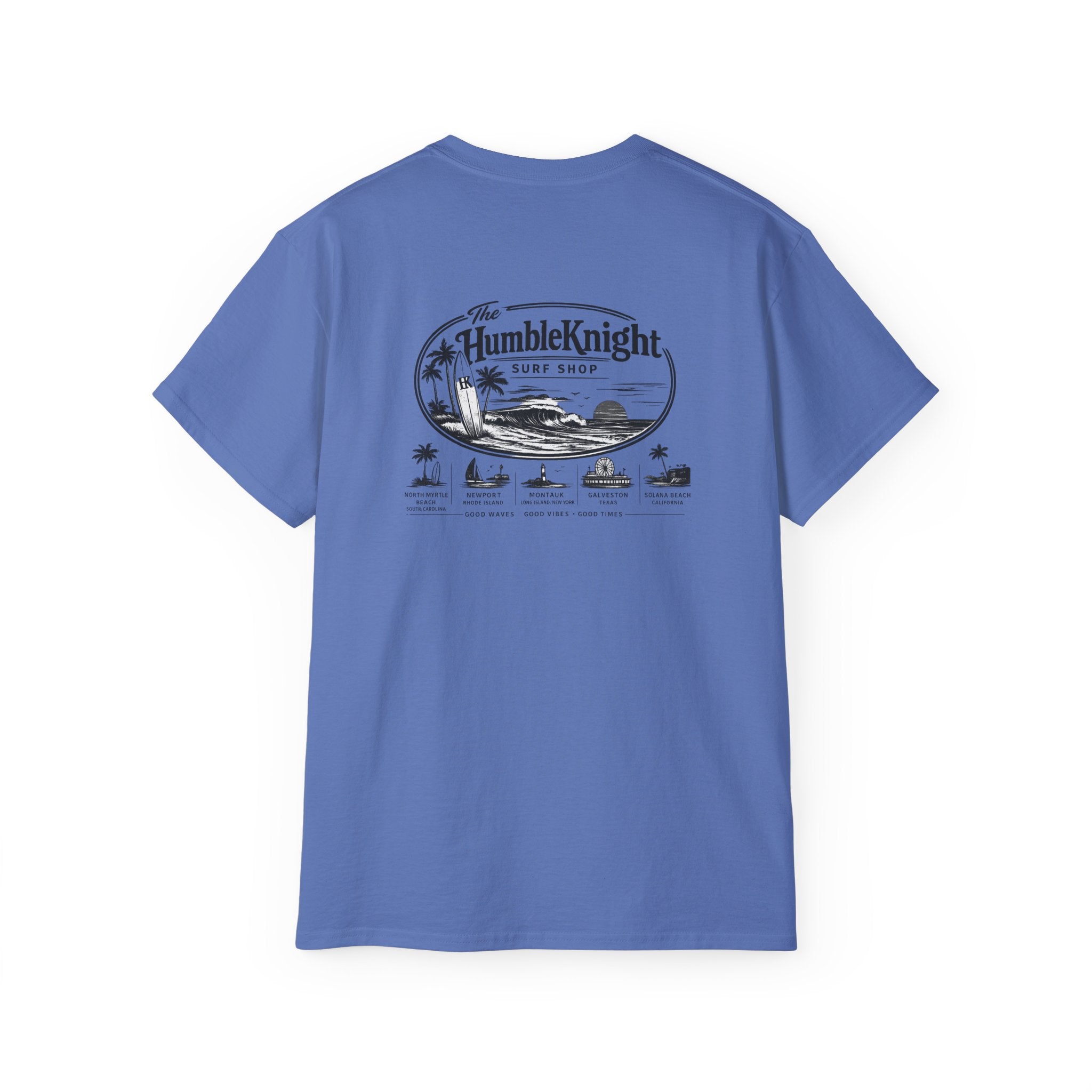 Humble Knight Surf Shop Tee - Vintage Beach Logo Cotton T-Shirt