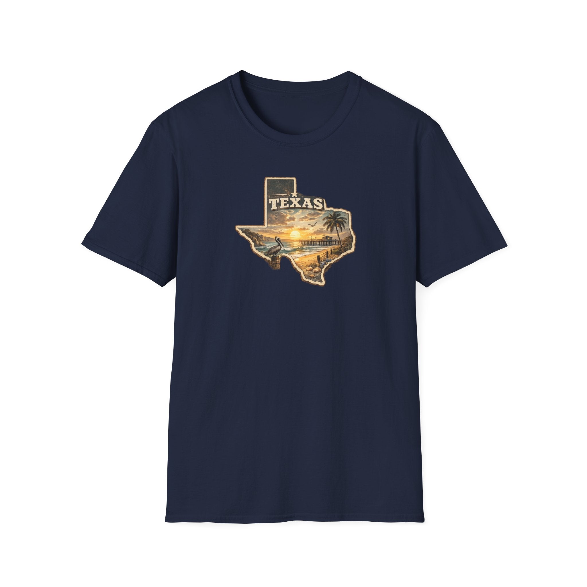 Texas Sunset State Map T-Shirt — Vintage Beach Palm Scenic Tee