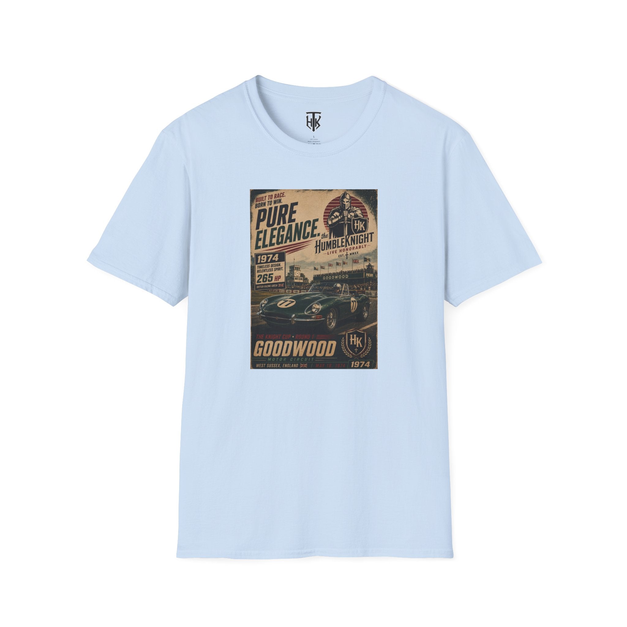 Vintage Racing T-Shirt — XKE "Pure Elegance" Goodwood Poster Tee