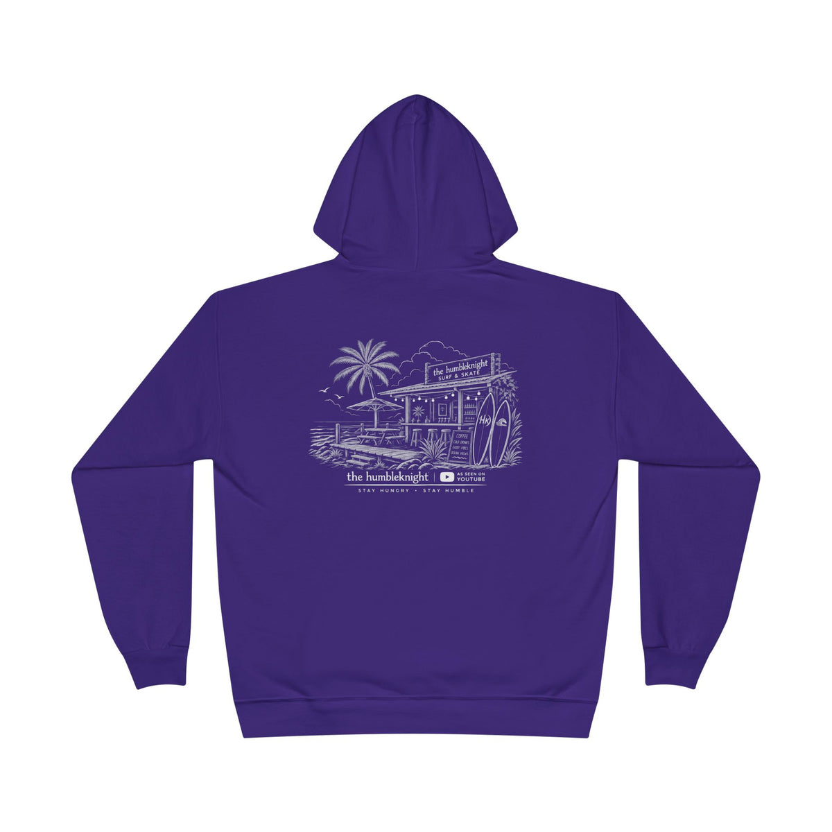Vintage Humbleknight  Surf Shack Hoodie — Palm Tree Beach Pullover with 'The Surfside' Sketch