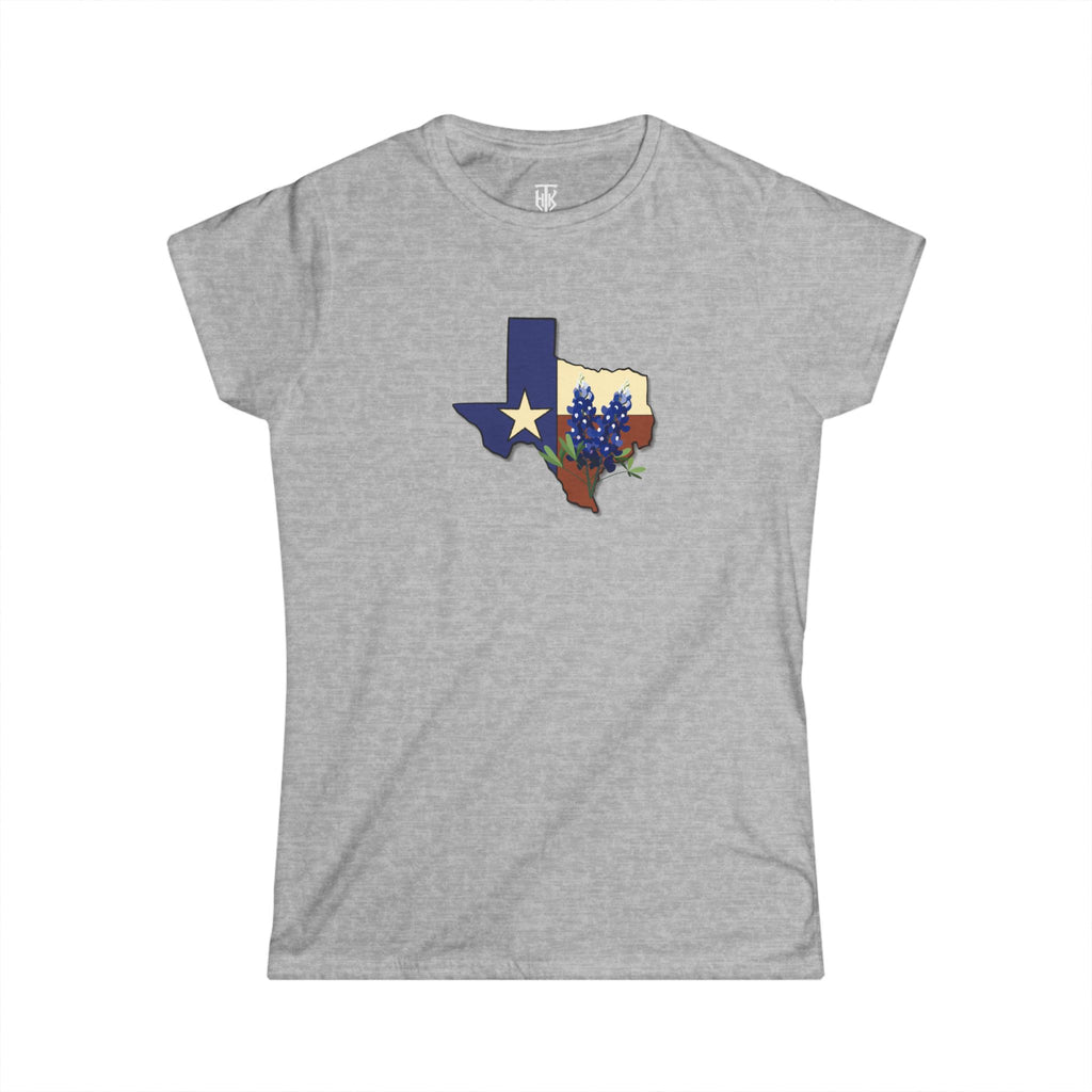 Texas State Outline Tee with Bluebonnets & Lone Star – Women's