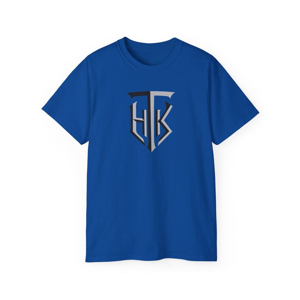 Shield Monogram Tee — Elegant Metallic Initials Graphic T-Shirt