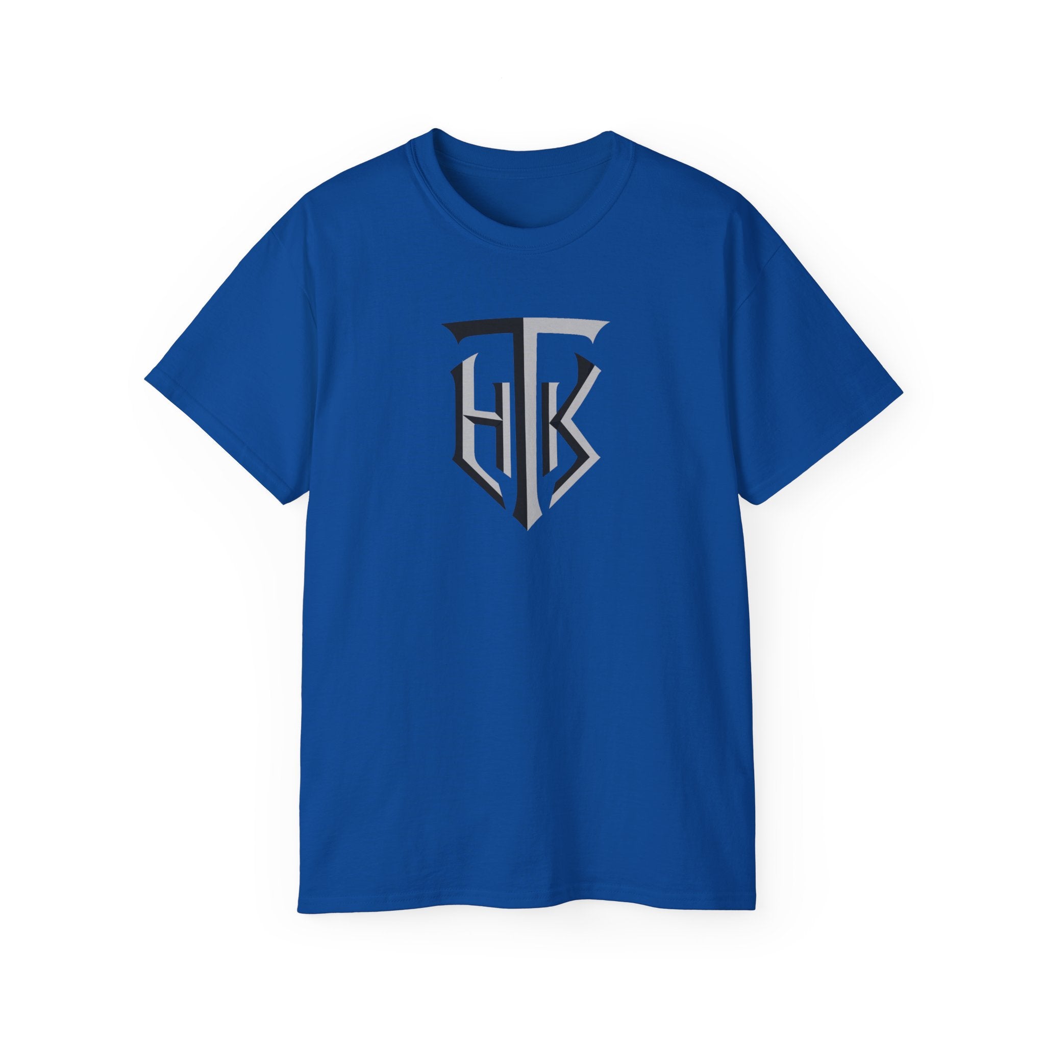 Shield Monogram Tee — Elegant Metallic Initials Graphic T-Shirt