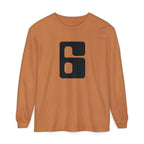 Jonathan E Number 6 Long Sleeve Tee — Vintage Block '6' Graphic Shirt