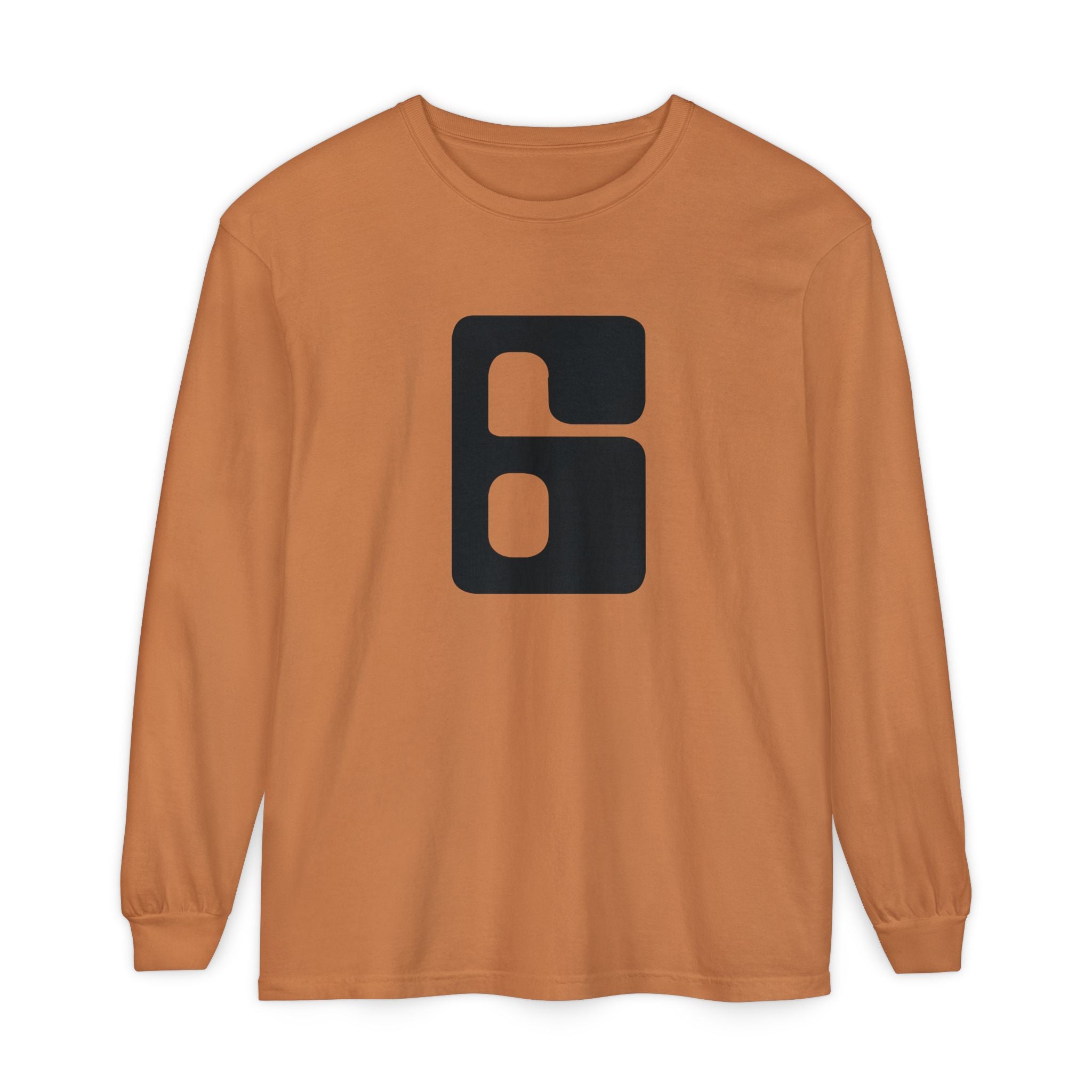 Jonathan E Number 6 Long Sleeve Tee — Vintage Block '6' Graphic Shirt