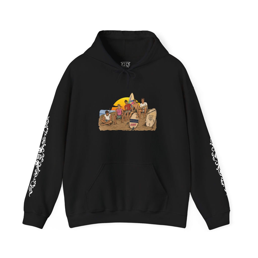 Surf Crew Vintage Sunset Hoodie — Beach Surfing Graphic Pullover