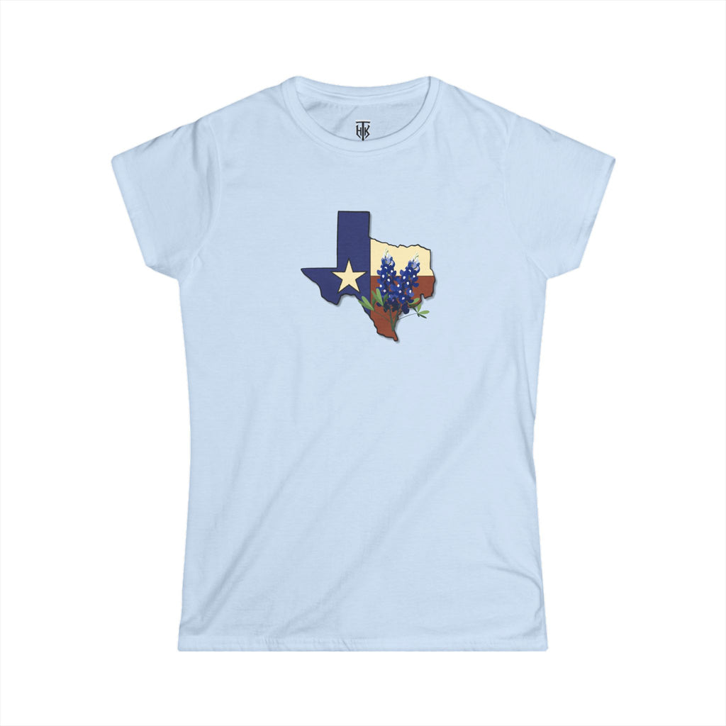 Texas State Outline Tee with Bluebonnets & Lone Star – Women's