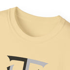 Shield Monogram Tee — Elegant Metallic Initials Graphic T-Shirt