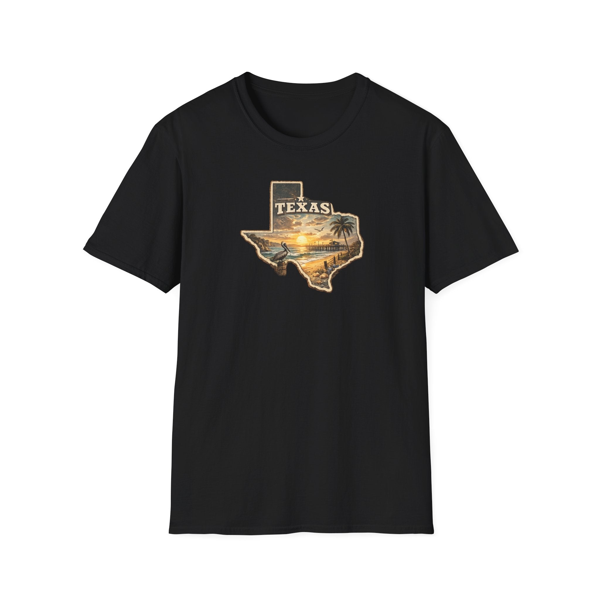Texas Sunset State Map T-Shirt — Vintage Beach Palm Scenic Tee