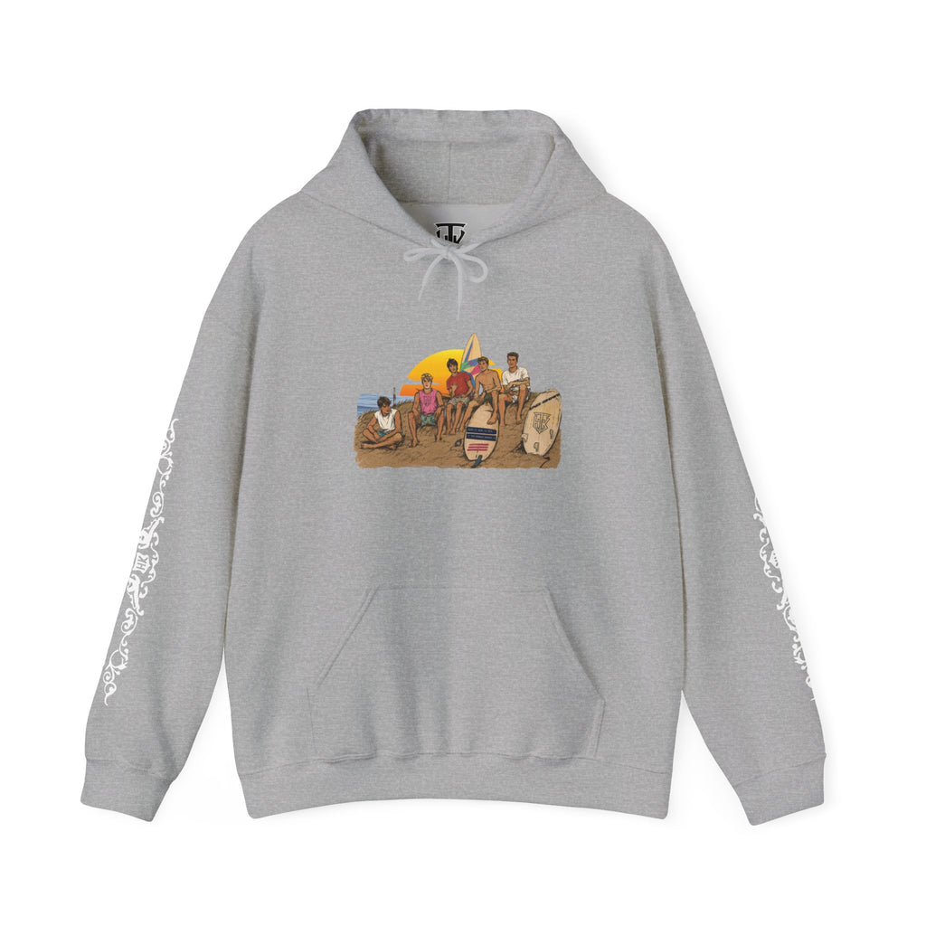 Surf Crew Vintage Sunset Hoodie — Beach Surfing Graphic Pullover
