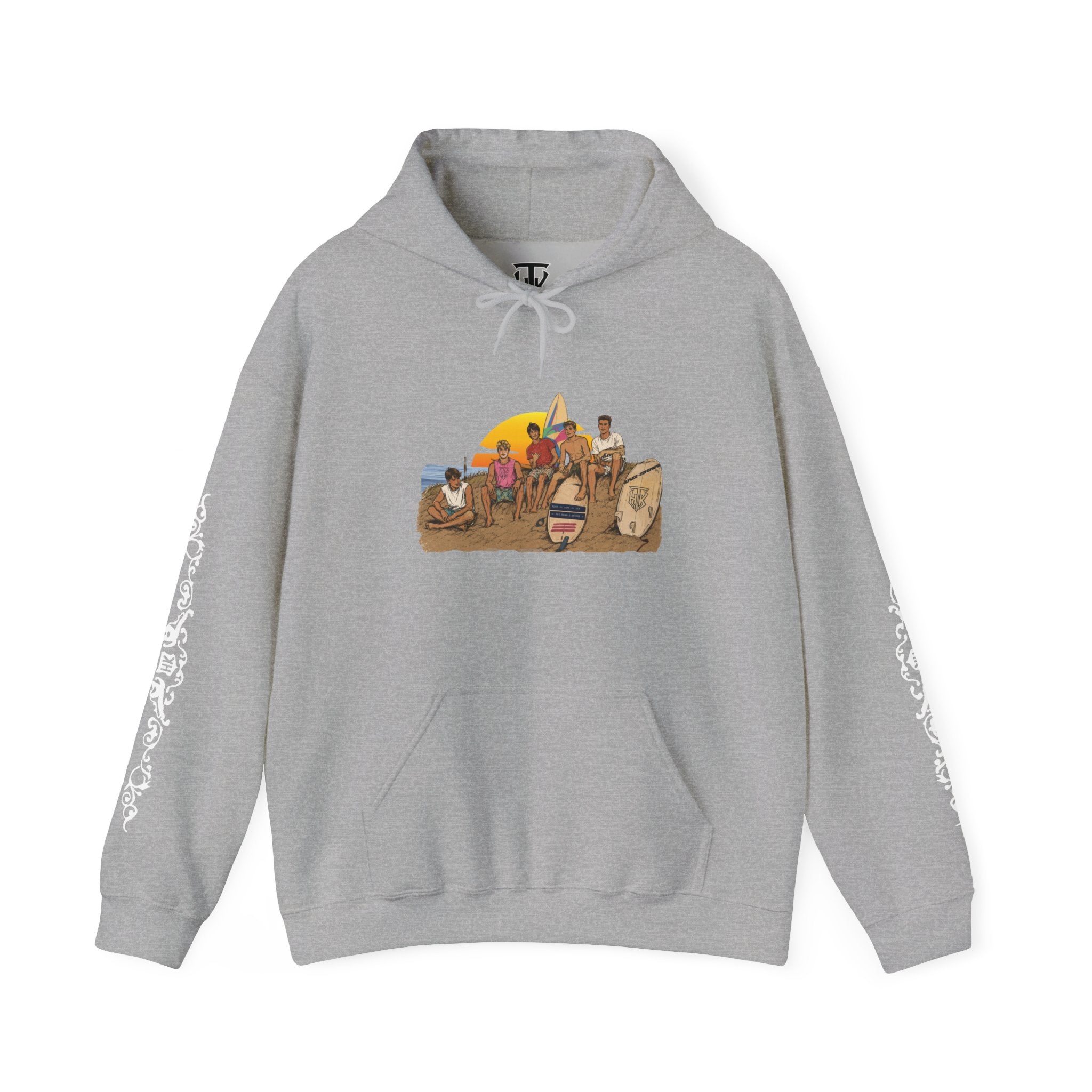 Surf Crew Vintage Sunset Hoodie — Beach Surfing Graphic Pullover