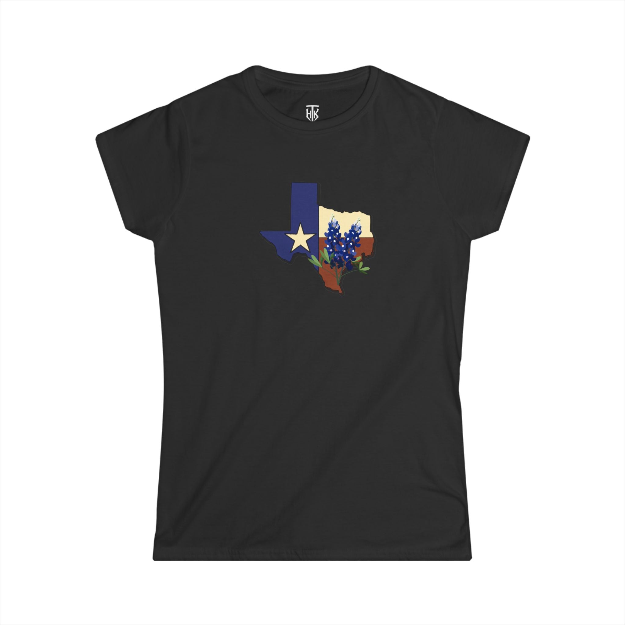 Texas State Outline Tee with Bluebonnets & Lone Star – Women's