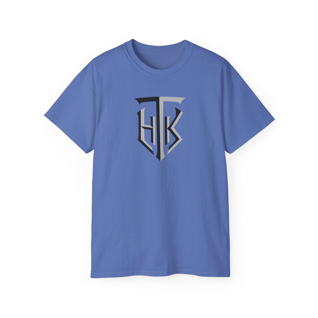 Shield Monogram Tee — Elegant Metallic Initials Graphic T-Shirt
