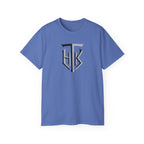 Shield Monogram Tee — Elegant Metallic Initials Graphic T-Shirt