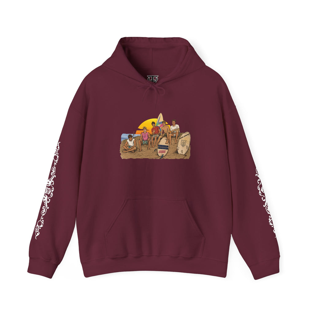 Surf Crew Vintage Sunset Hoodie — Beach Surfing Graphic Pullover