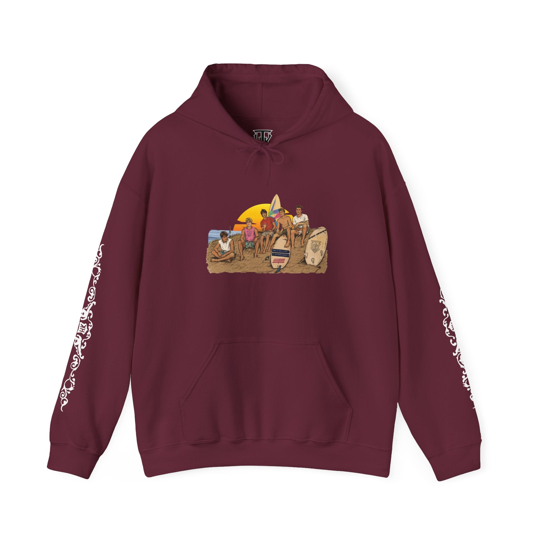 Surf Crew Vintage Sunset Hoodie — Beach Surfing Graphic Pullover