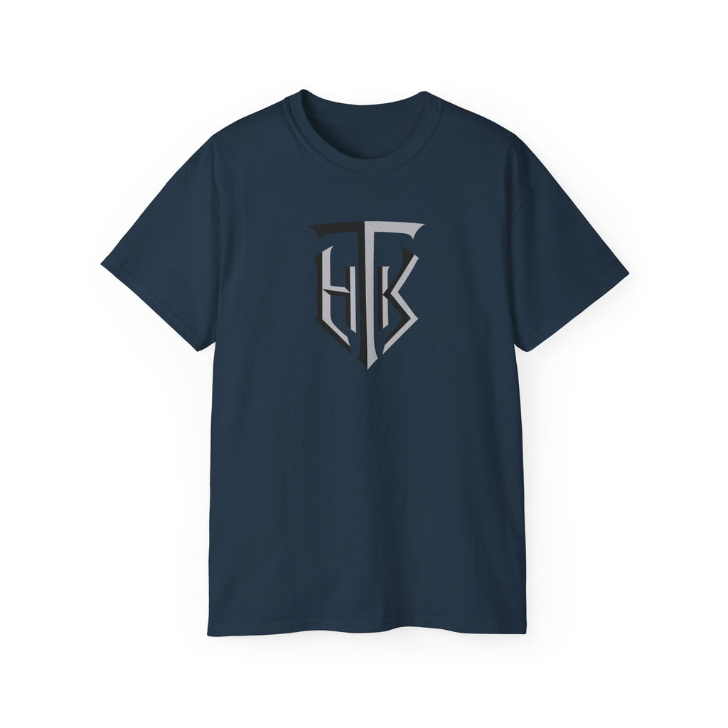 Shield Monogram Tee — Elegant Metallic Initials Graphic T-Shirt