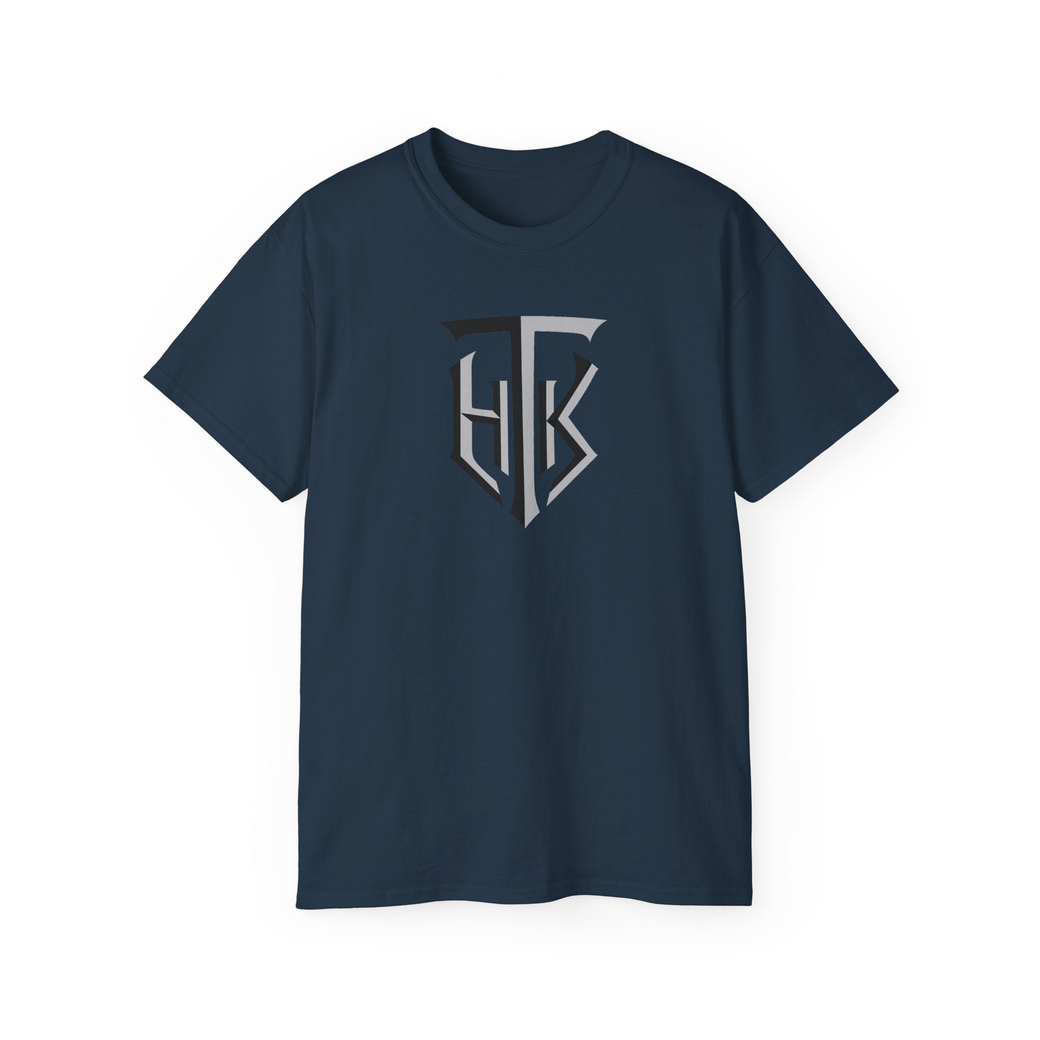Shield Monogram Tee — Elegant Metallic Initials Graphic T-Shirt