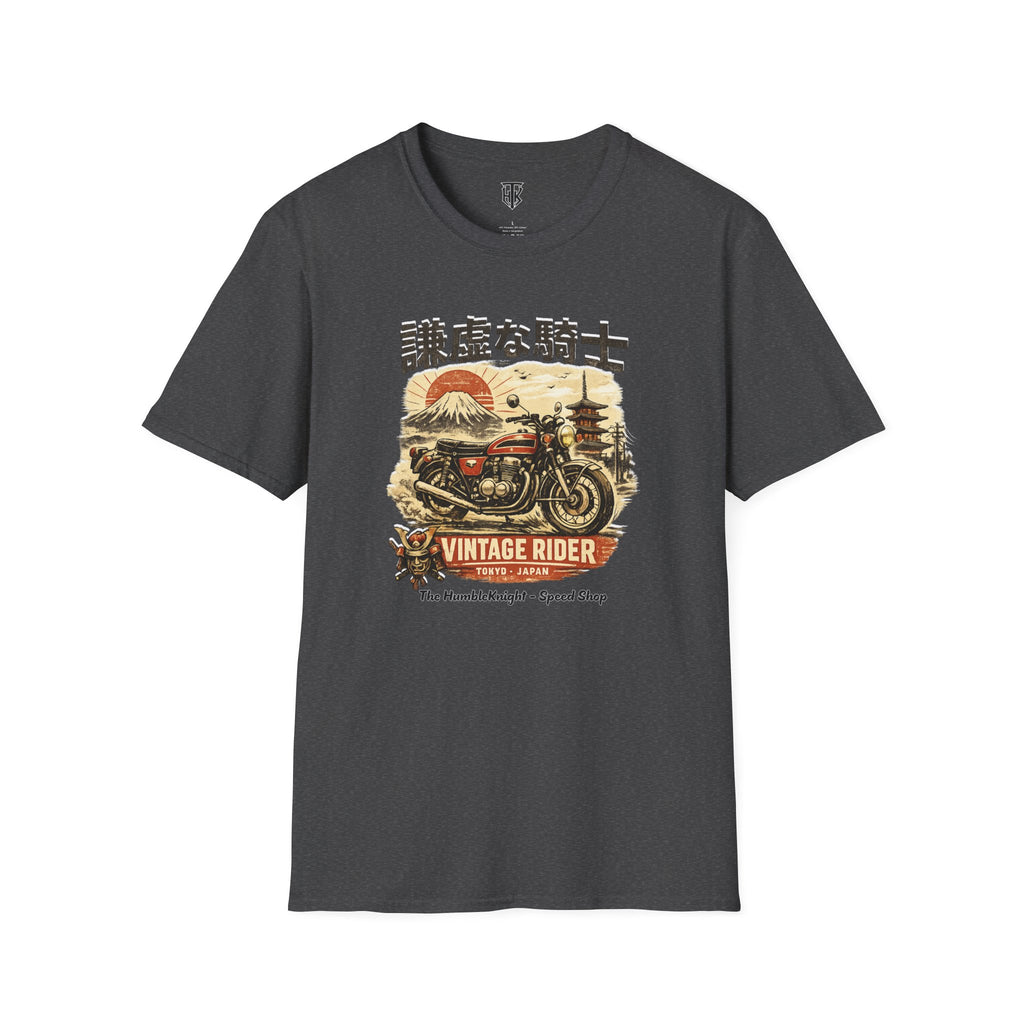 Vintage Japanese Motorcycle T-Shirt — '謙虚な騎士' Vintage Rider Graphic