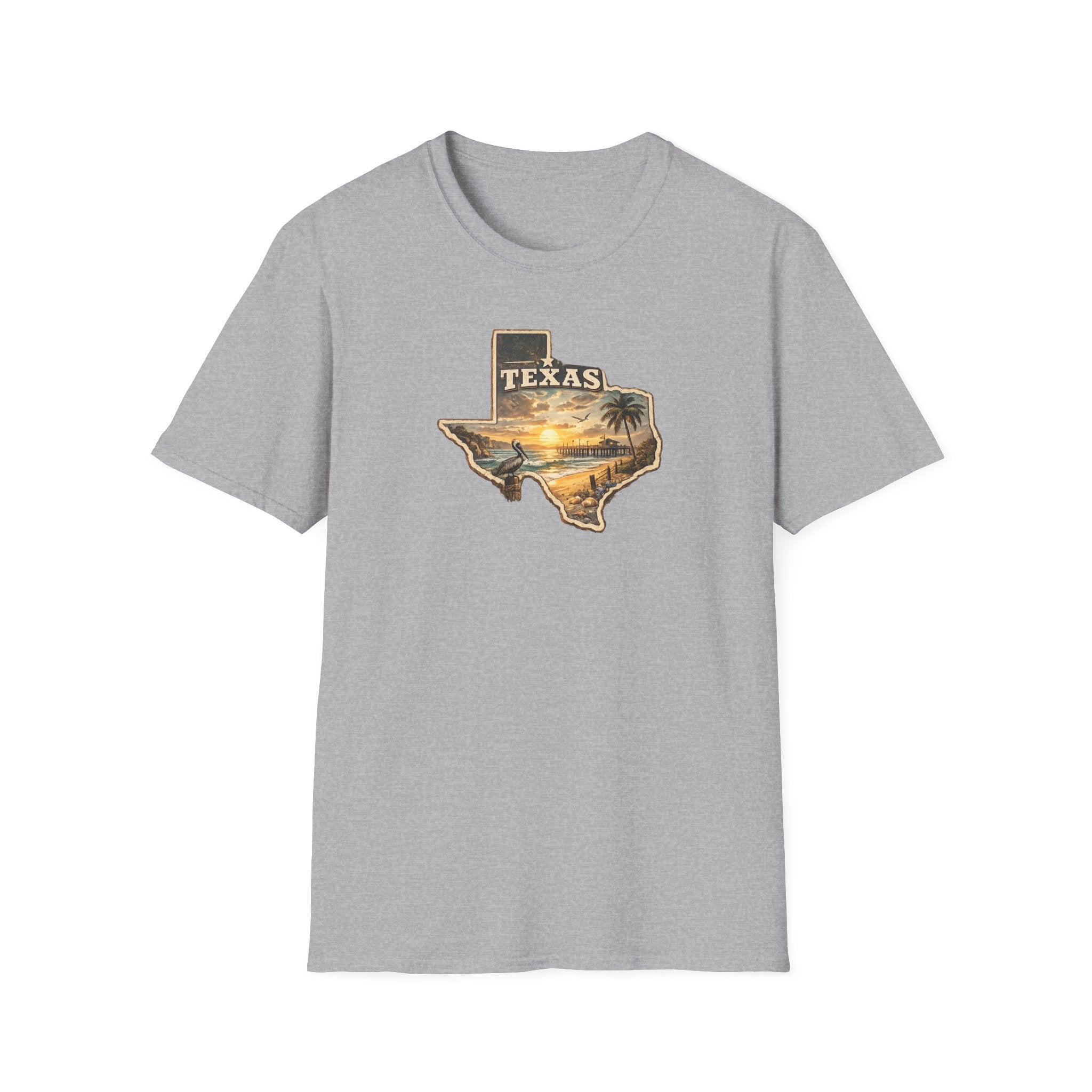 Texas Sunset State Map T-Shirt — Vintage Beach Palm Scenic Tee