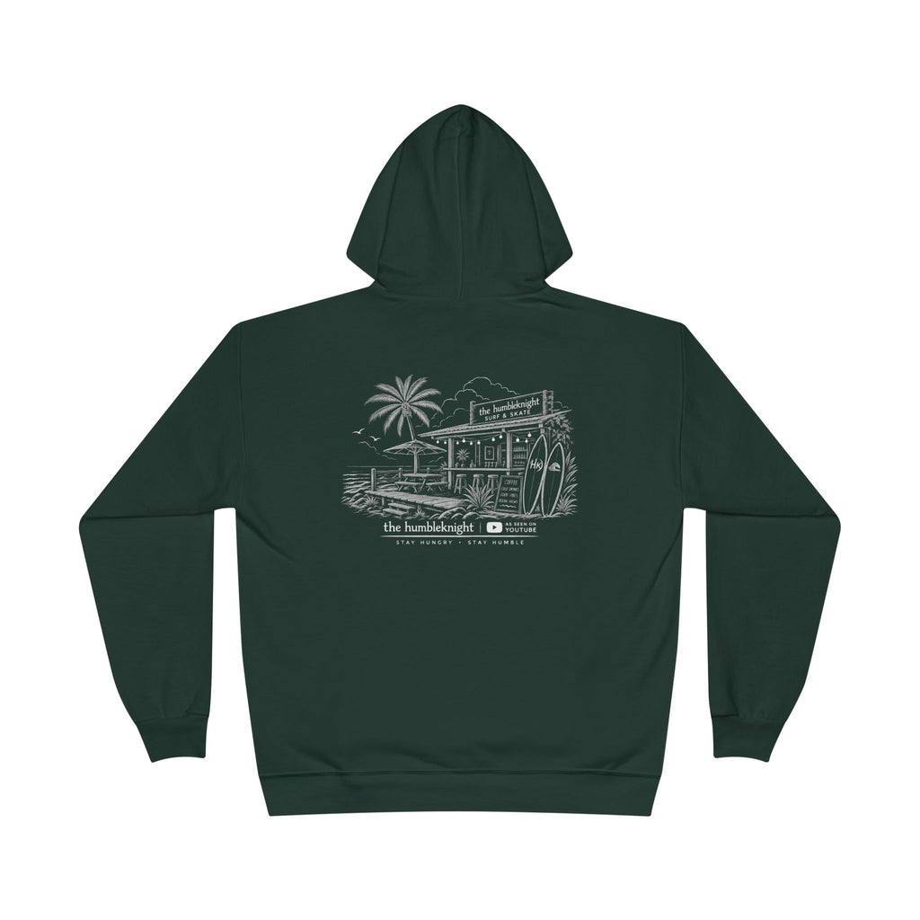 Vintage Humbleknight  Surf Shack Hoodie — Palm Tree Beach Pullover with 'The Surfside' Sketch