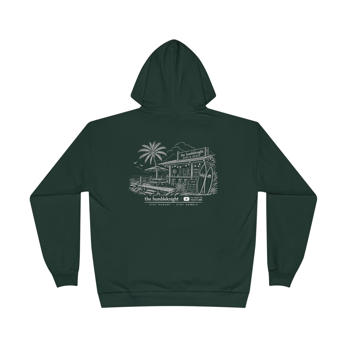 Vintage Humbleknight  Surf Shack Hoodie — Palm Tree Beach Pullover with 'The Surfside' Sketch