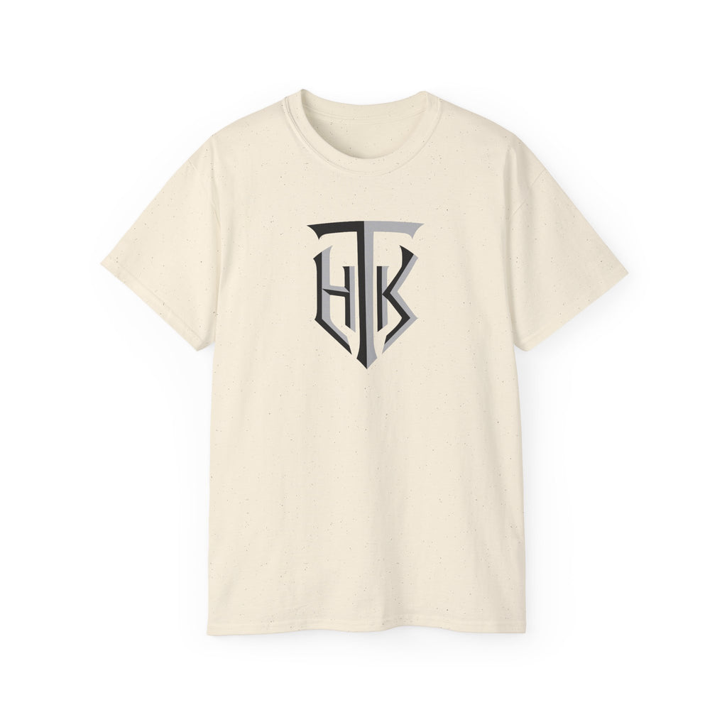 Shield Monogram Tee — Elegant Metallic Initials Graphic T-Shirt