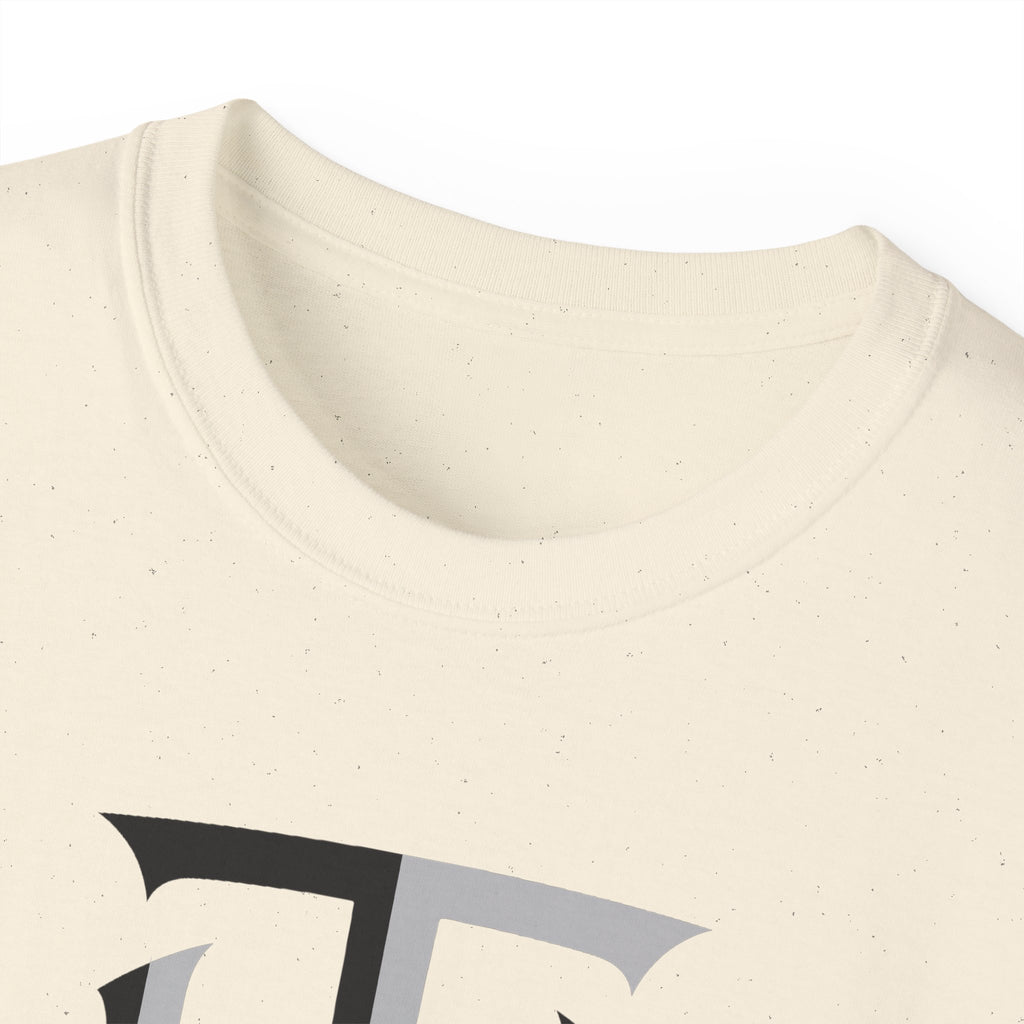 Shield Monogram Tee — Elegant Metallic Initials Graphic T-Shirt