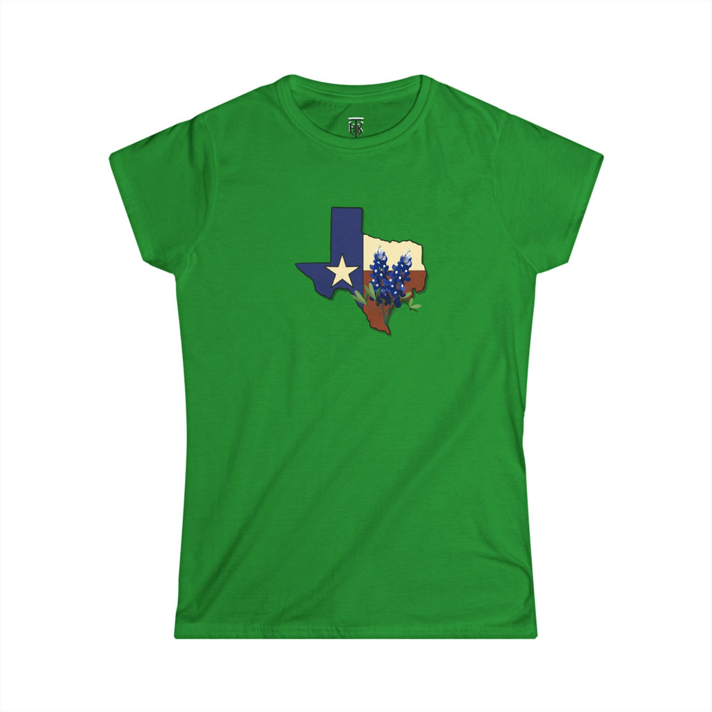 Texas State Outline Tee with Bluebonnets & Lone Star – Women's