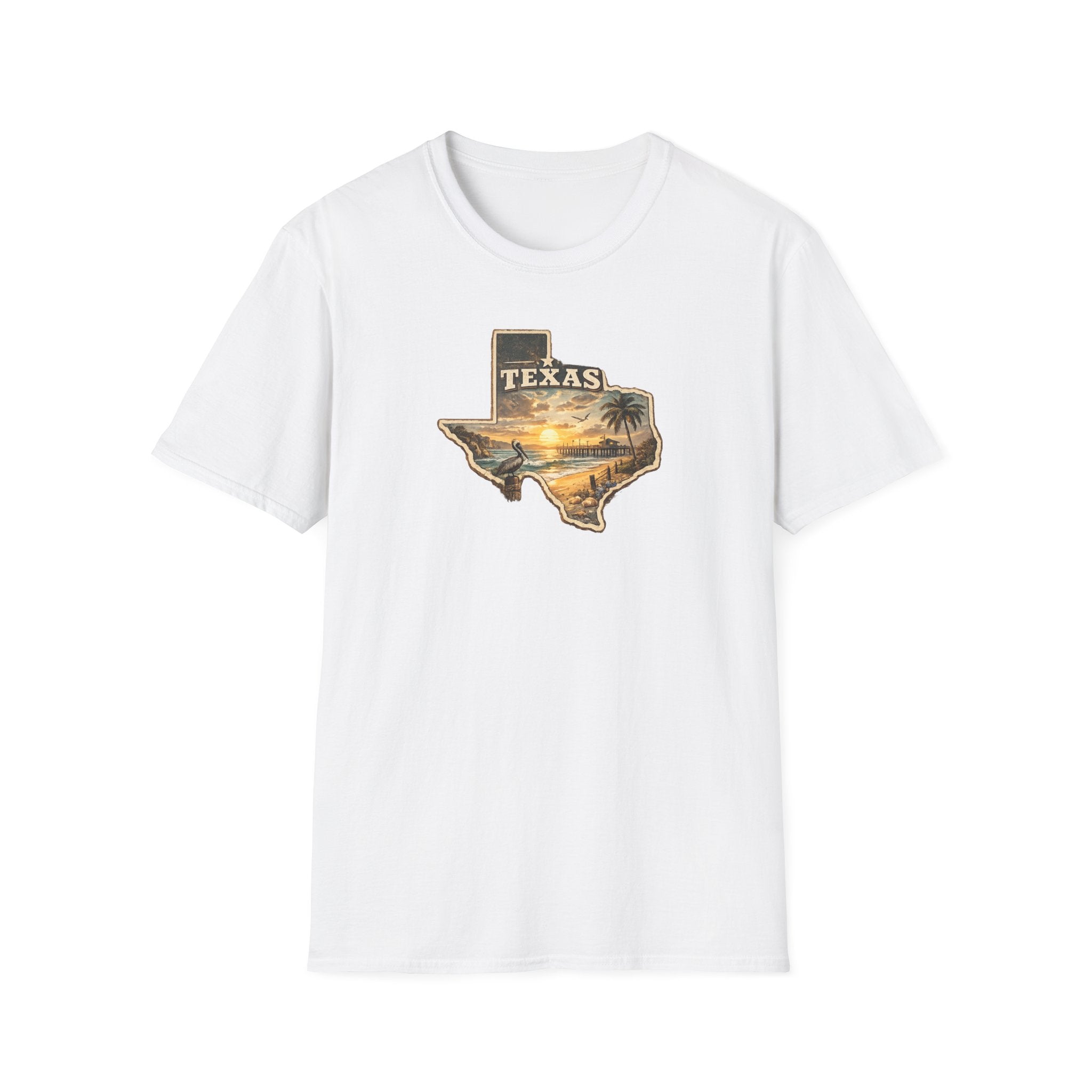 Texas Sunset State Map T-Shirt — Vintage Beach Palm Scenic Tee